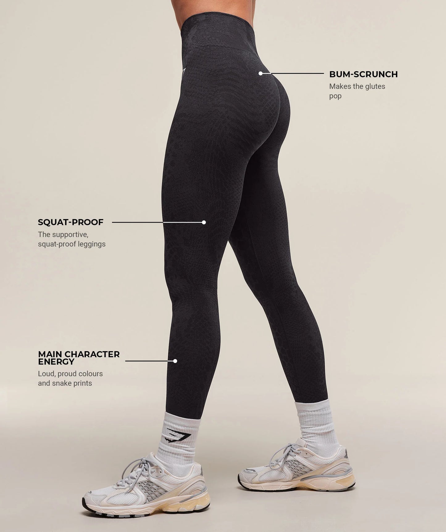 GYMSHARK Lebanon - Adapt X Whitney Animal Seamless Leggings Asphalt Grey/Black - Back Description