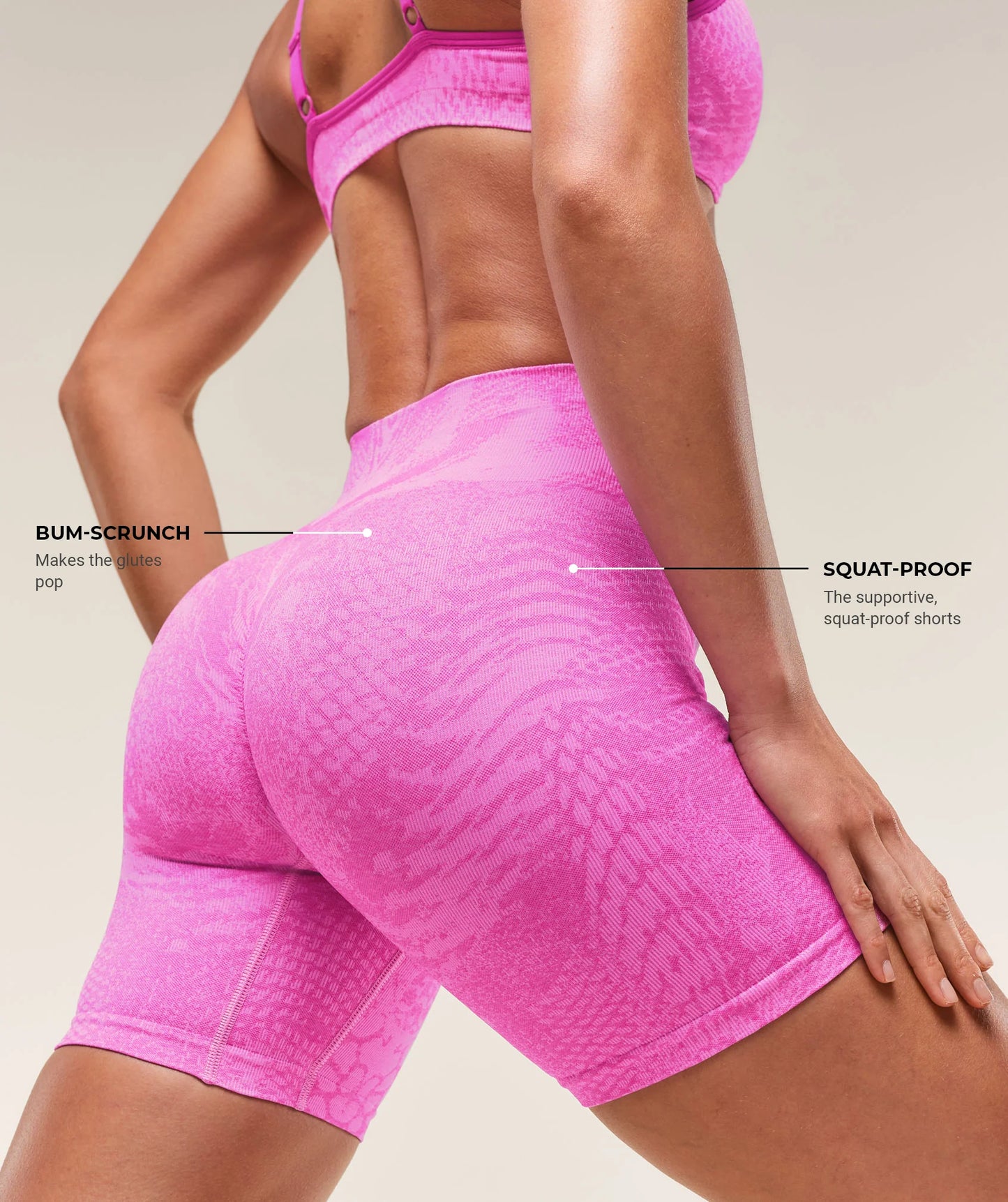 GYMSHARK Lebanon - Adapt X Whitney Animal Seamless Shorts Sour Pink/Vibrant Pink - Back Description