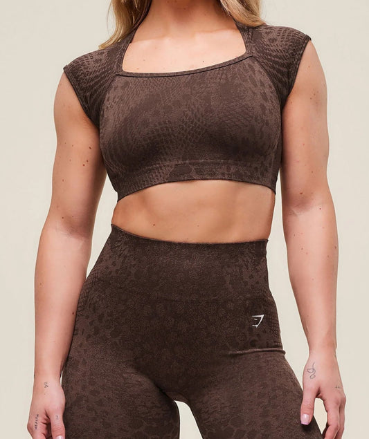 GYMSHARK Lebanon - Adapt X Whitney Animal Seamless Crop Top Brown - Front