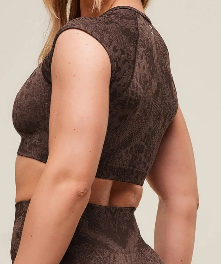 GYMSHARK Lebanon - Adapt X Whitney Animal Seamless Crop Top Brown - Back