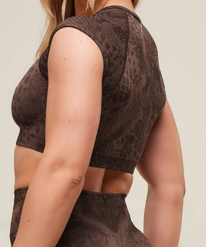 GYMSHARK Lebanon - Adapt X Whitney Animal Seamless Crop Top Brown - Back
