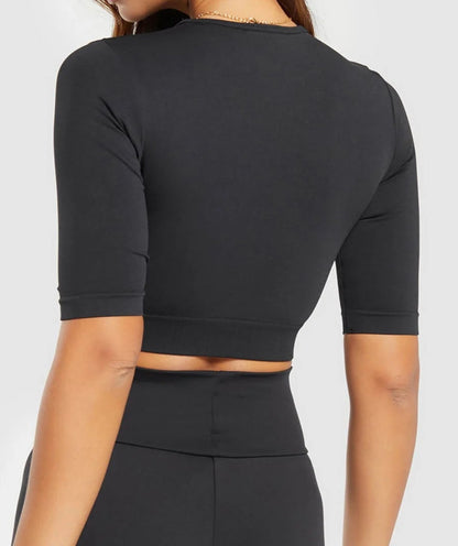 GYMSHARK Lebanon - Everyday Seamless Crop Top Black - Back