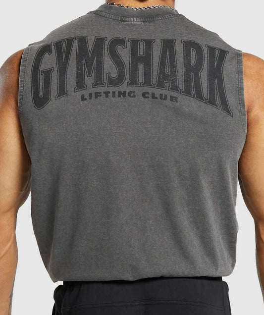 GYMSHARK Lebanon - Heritage Washed Cut Off Tank Onyx Grey - Back