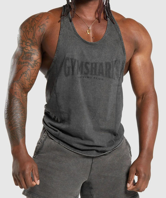GYMSHARK Lebanon - Heritage Washed Stringer Onyx Grey - Front