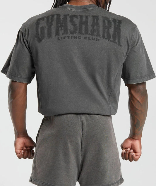 GYMSHARK Lebanon - Heritage Washed T-Shirt Onyx Grey - Back