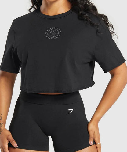 GYMSHARK Lebanon - Legacy Crop Top Black - Front