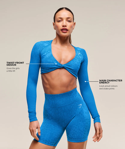 GYMSHARK Lebanon - Adapt X Whitney Animal Seamless Long Sleeve Top Barbell Blue/Gentle Blue - Description