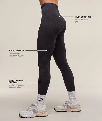 GYMSHARK Lebanon - Adapt X Whitney Animal Seamless Leggings Asphalt Grey/Black - Back Description