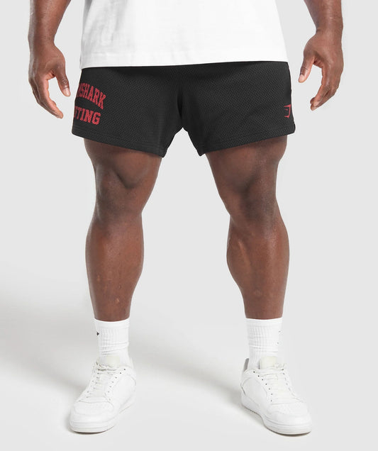 GYMSHARK Lebanon - Lifting Mesh 5" Shorts Black/Conditioning Red - Front