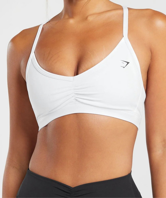 GYMSHARK Lebanon - Ruched Strappy Sports Bra White - Front