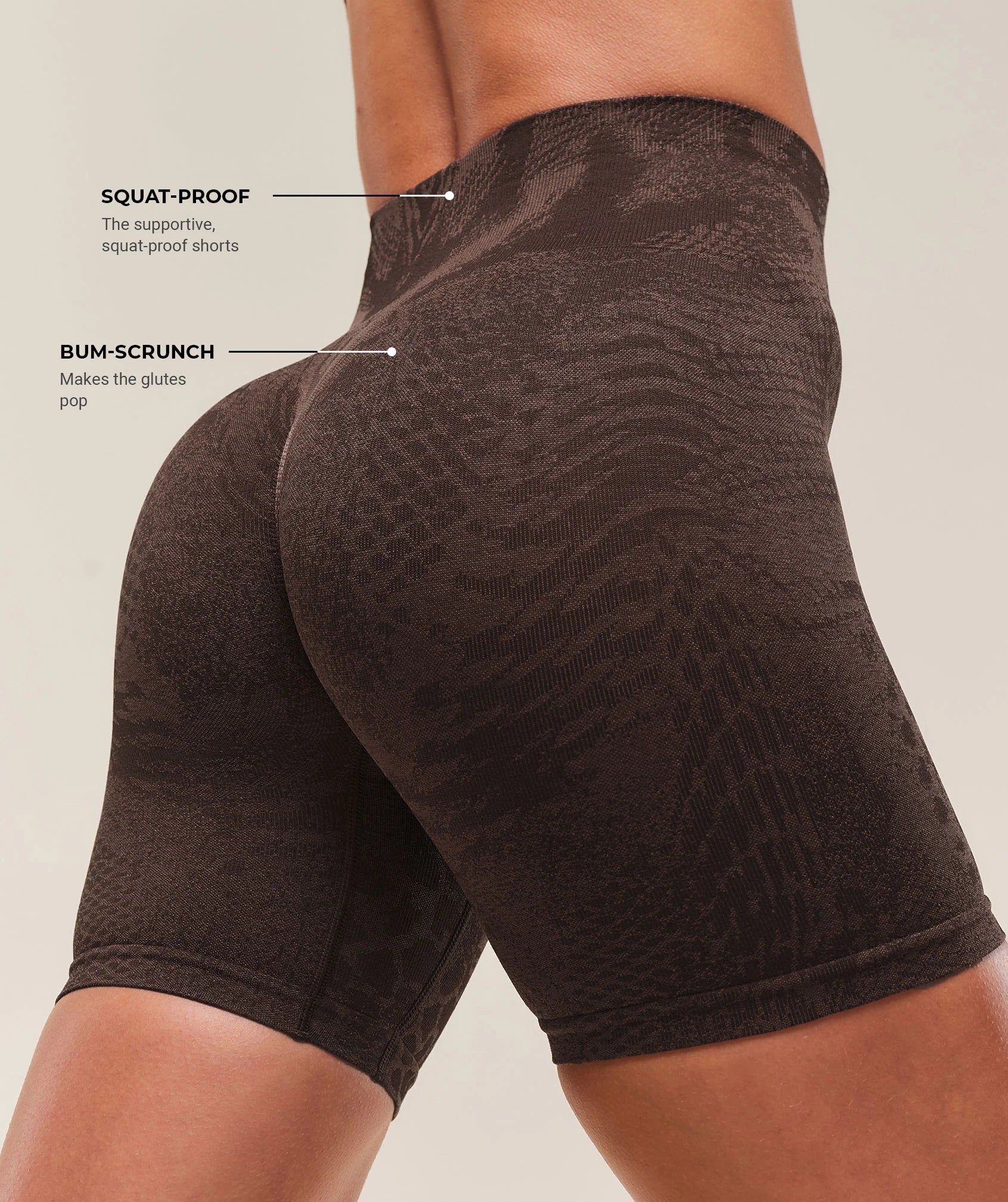 GYMSHARK Lebanon - Adapt X Whitney Animal Seamless Shorts Brown - Back Description