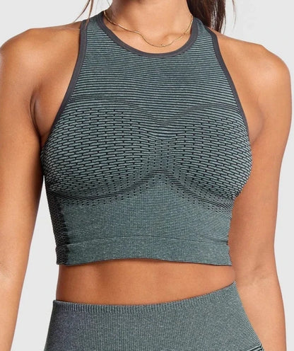 GYMSHARK Lebanon - Sport Seamless Cropped Tank Green - Front