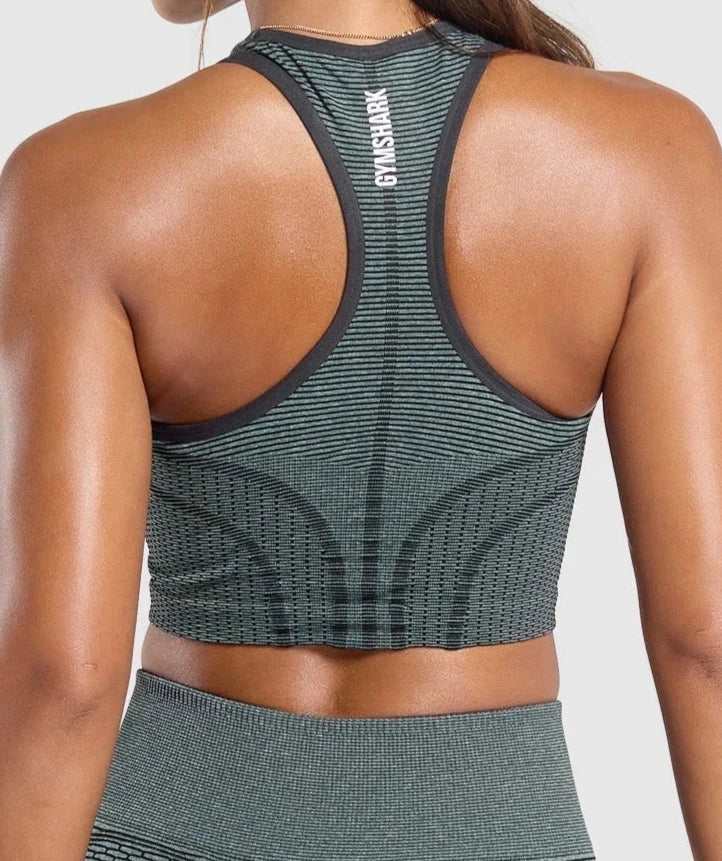 GYMSHARK Lebanon - Sport Seamless Cropped Tank Green - Back