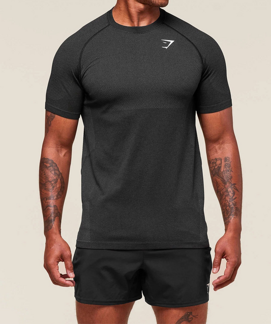 GYMSHARK Lebanon - Vital Seamless T-Shirt Black/Silhouette Grey - Front